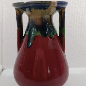Vintage Mid Century Drip Glaze Pottery Hand Painted Vase Made in Japan